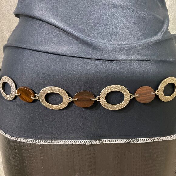 Silver Metal wood ? Belt Hippie Mod Chain tassel Hip Statement Chunky Boho OS - Picture 1 of 7